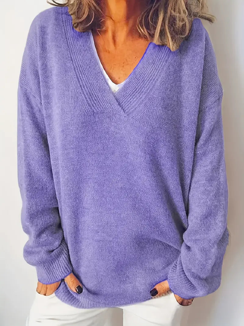 Avelie | Premium Solid Colour Long Sleeve V-Neck Pullover