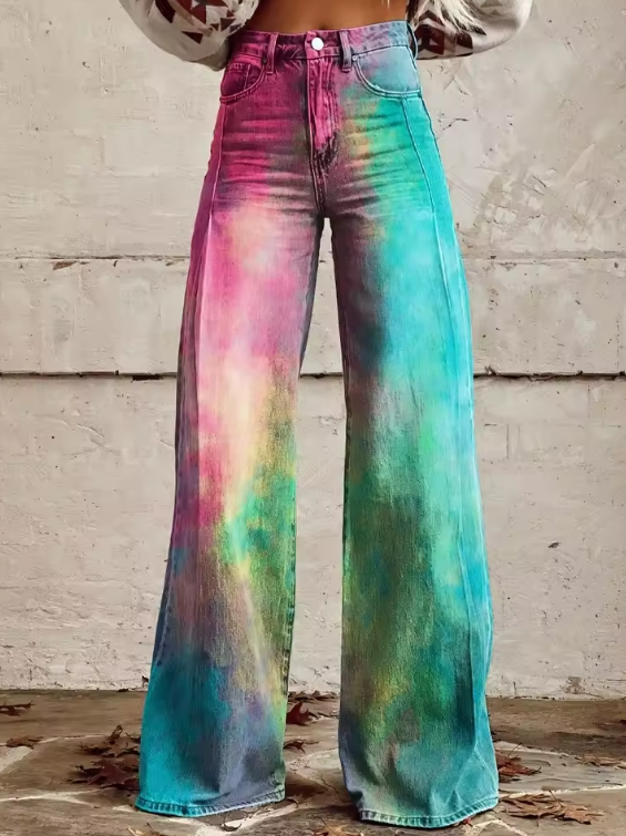 Skye | Rainbow Wash High-Waisted Wide-Leg Trousers