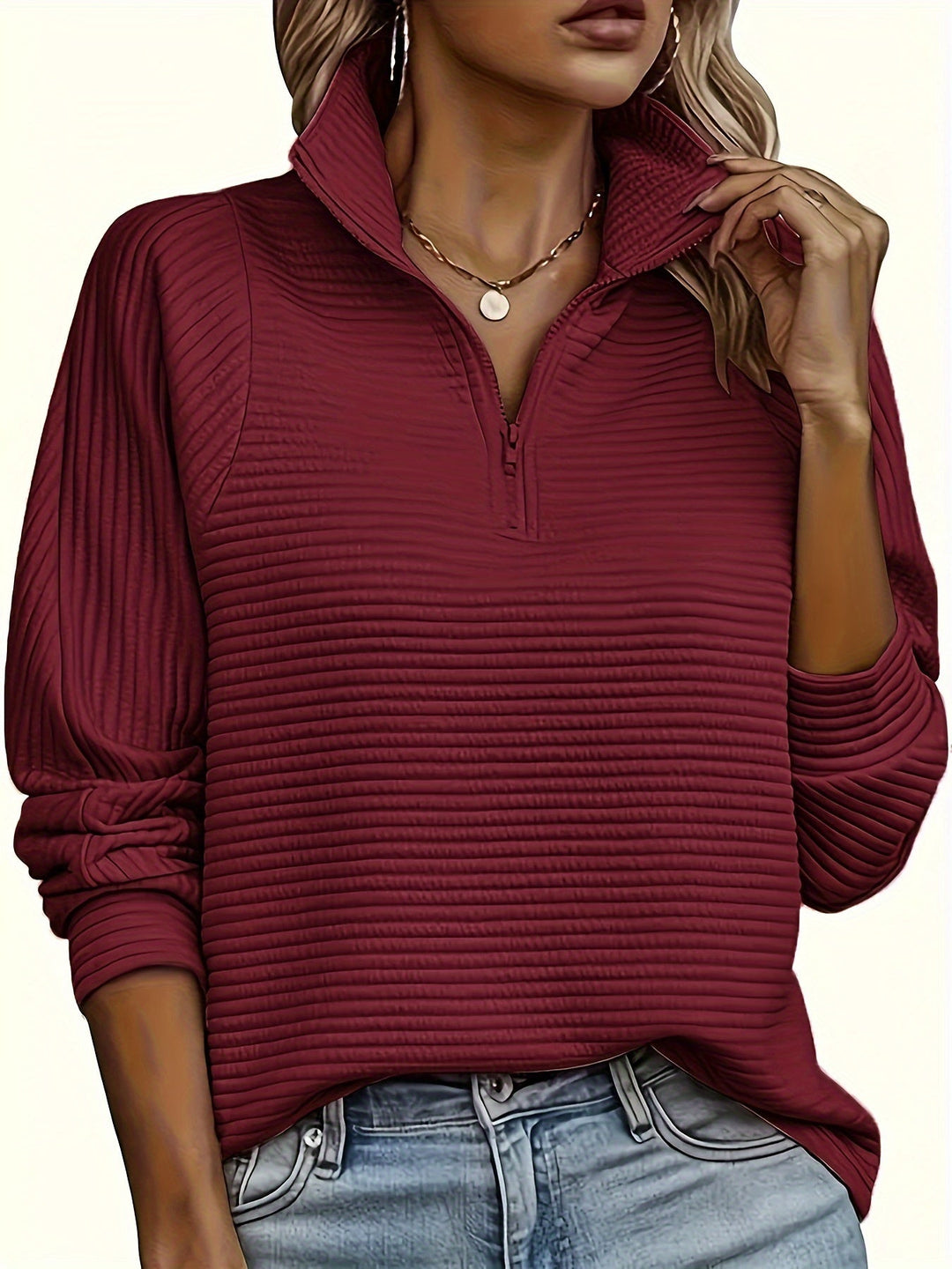 Hine | Elegant Zip-Front Knit Sweatshirt