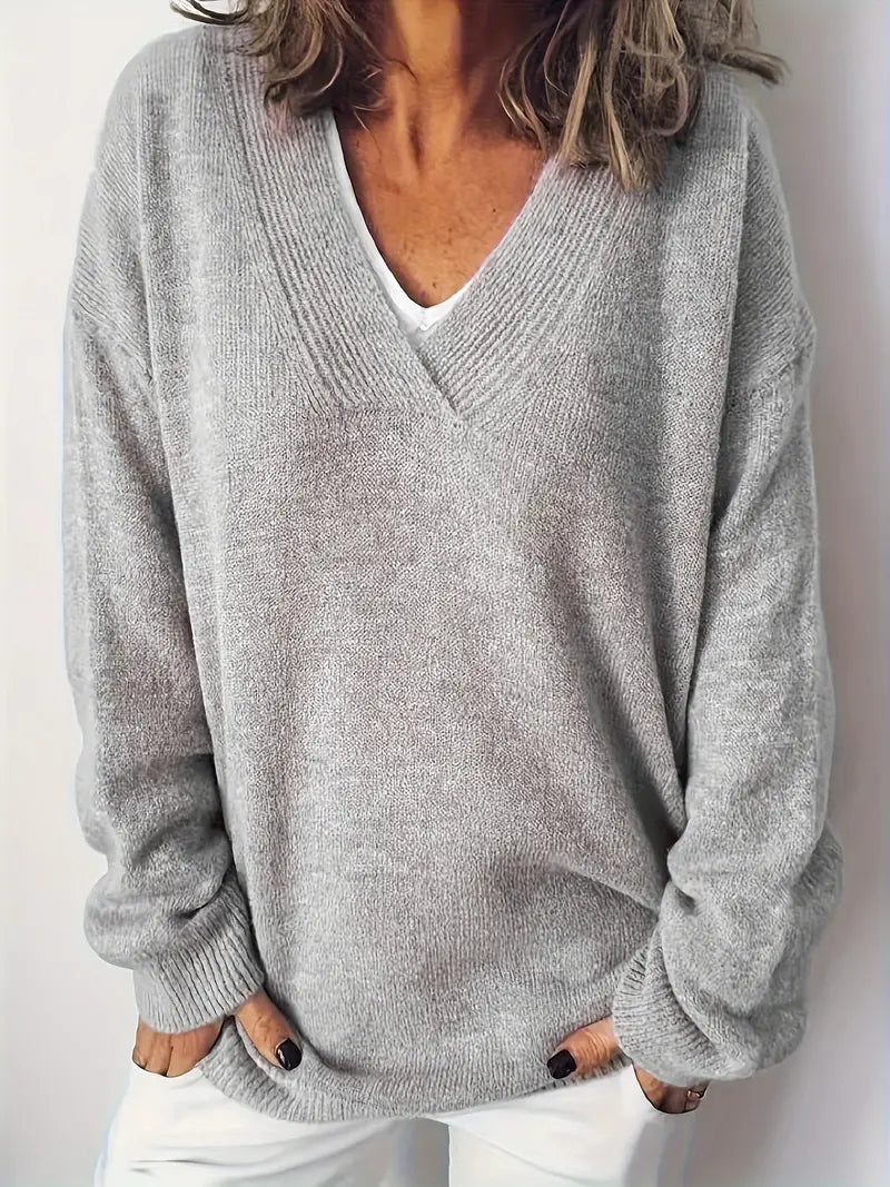 Avelie | Premium Solid Colour Long Sleeve V-Neck Pullover