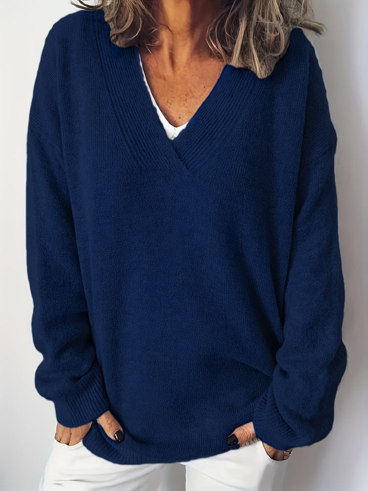 Avelie | Premium Solid Colour Long Sleeve V-Neck Pullover