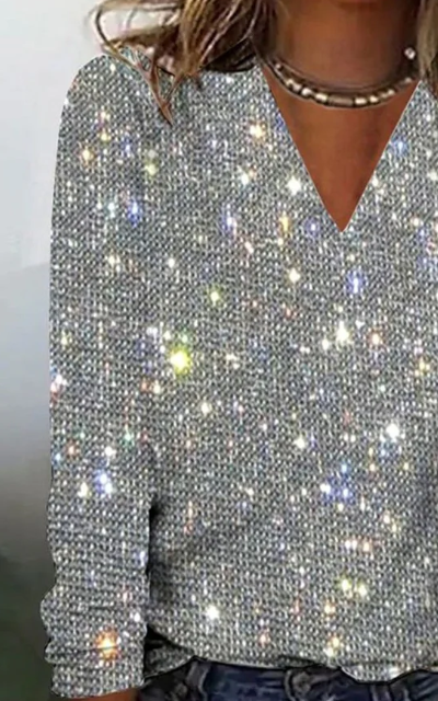 Patrice | Gorgeous V-Neck Sequined Top