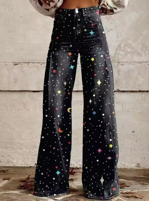 Nova | Celestial Starry Print Wide-Leg Trousers